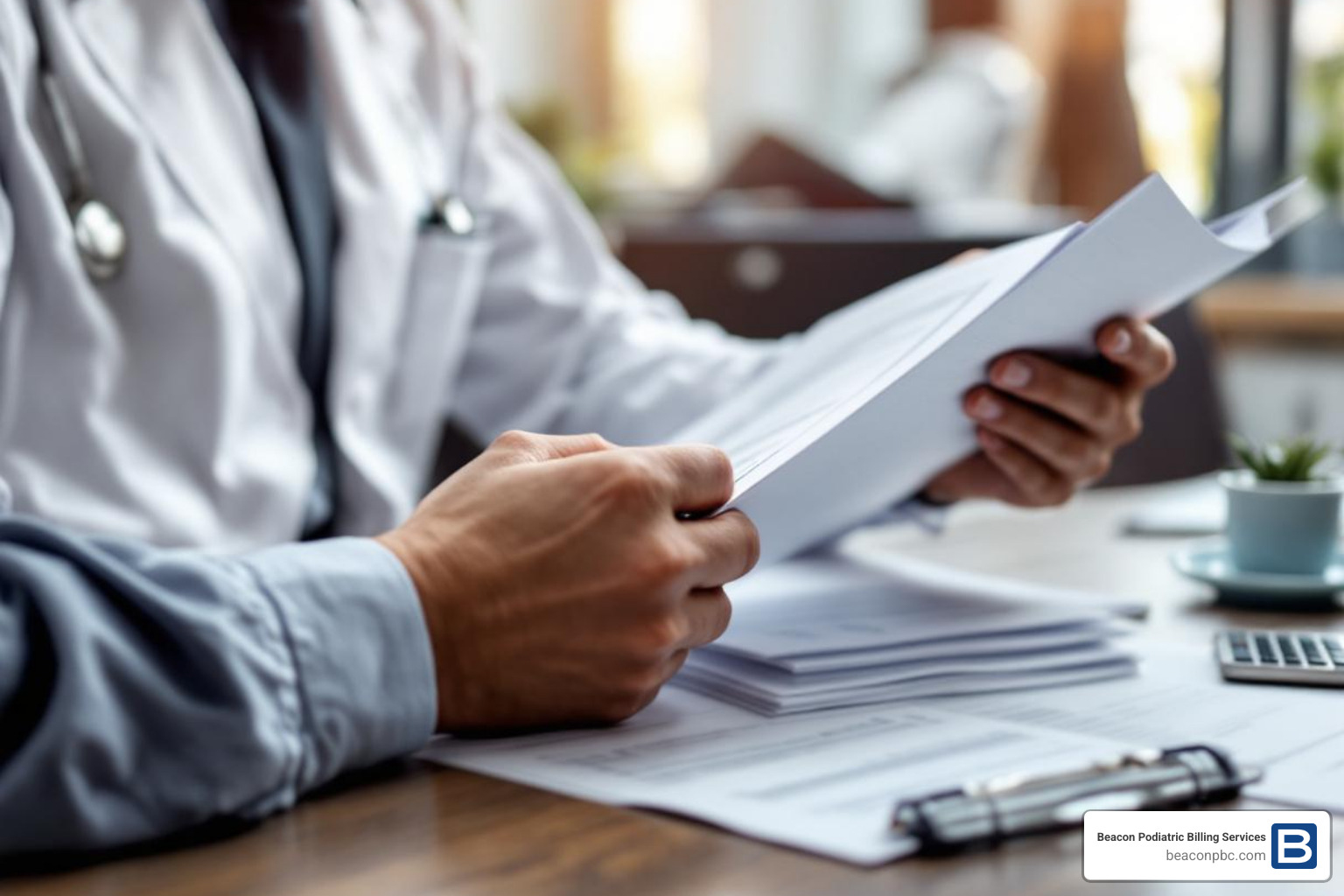 person using checklist to review documents - podiatry billing audit