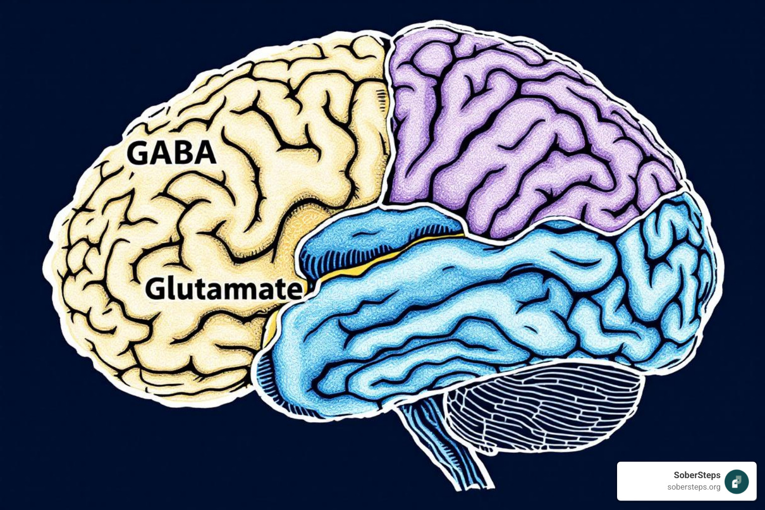 brain diagram highlighting the GABA and glutamate systems - benzodiazepine withdrawal anxiety brain diagram highlighting the GABA and glutamate systems - benzodiazepine withdrawal anxiety