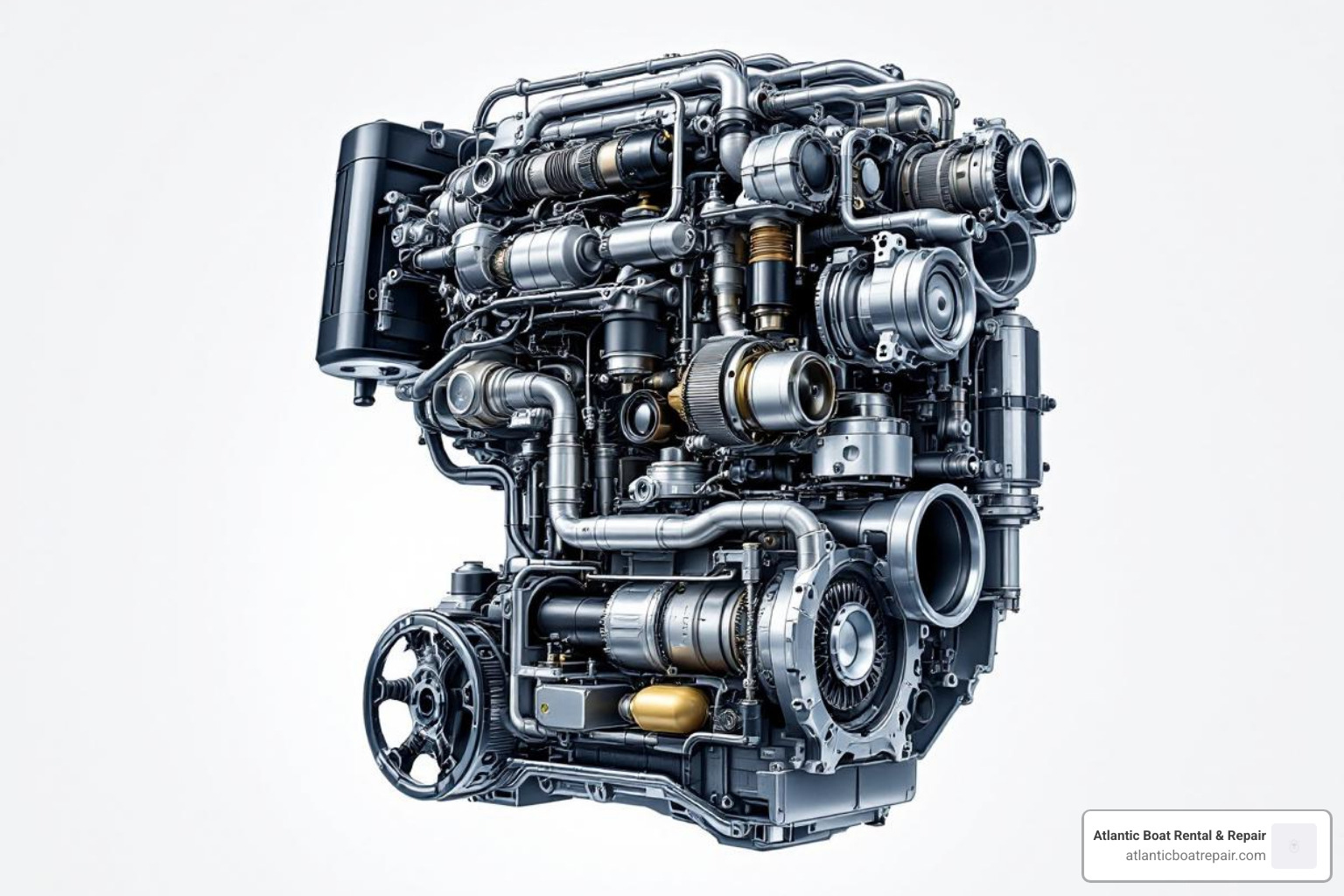cutaway view of a modern V8 or V10 outboard engine - High performance outboards