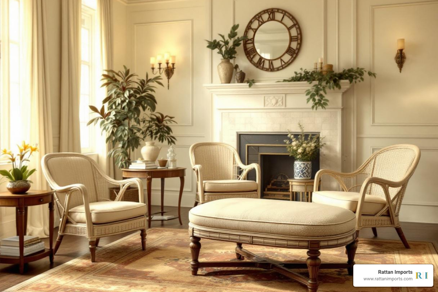 Vintage Lloyd Loom advertisement showing elegant woven furniture in a home setting - lloyd loom ottoman