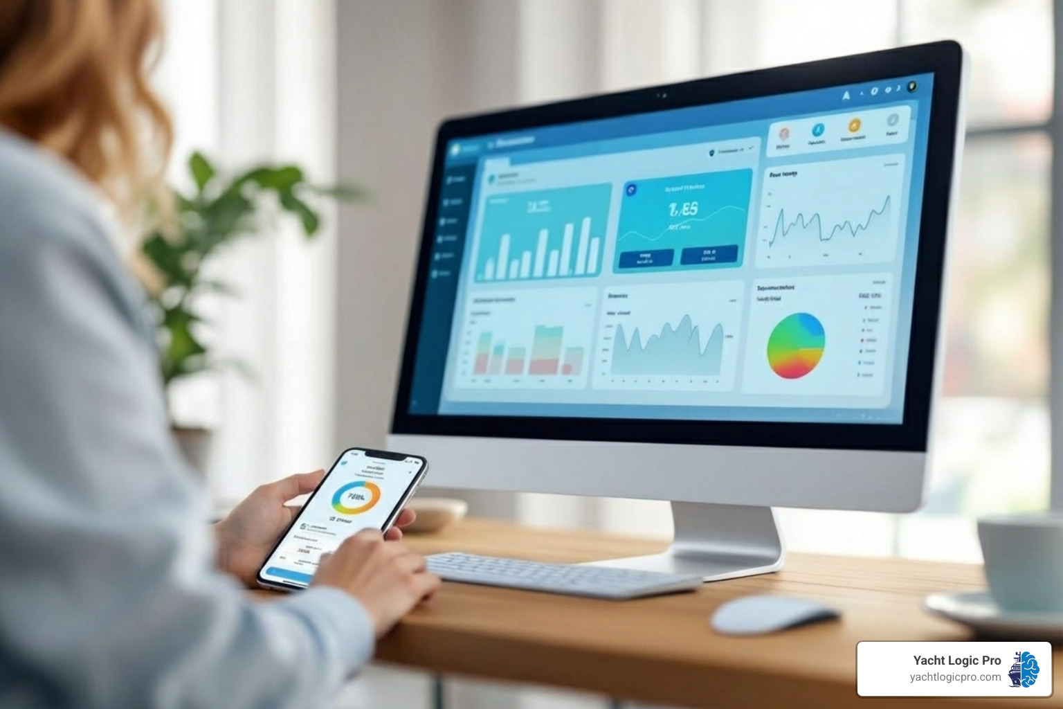 mobile app and desktop software showing a unified boat management dashboard - boat management system