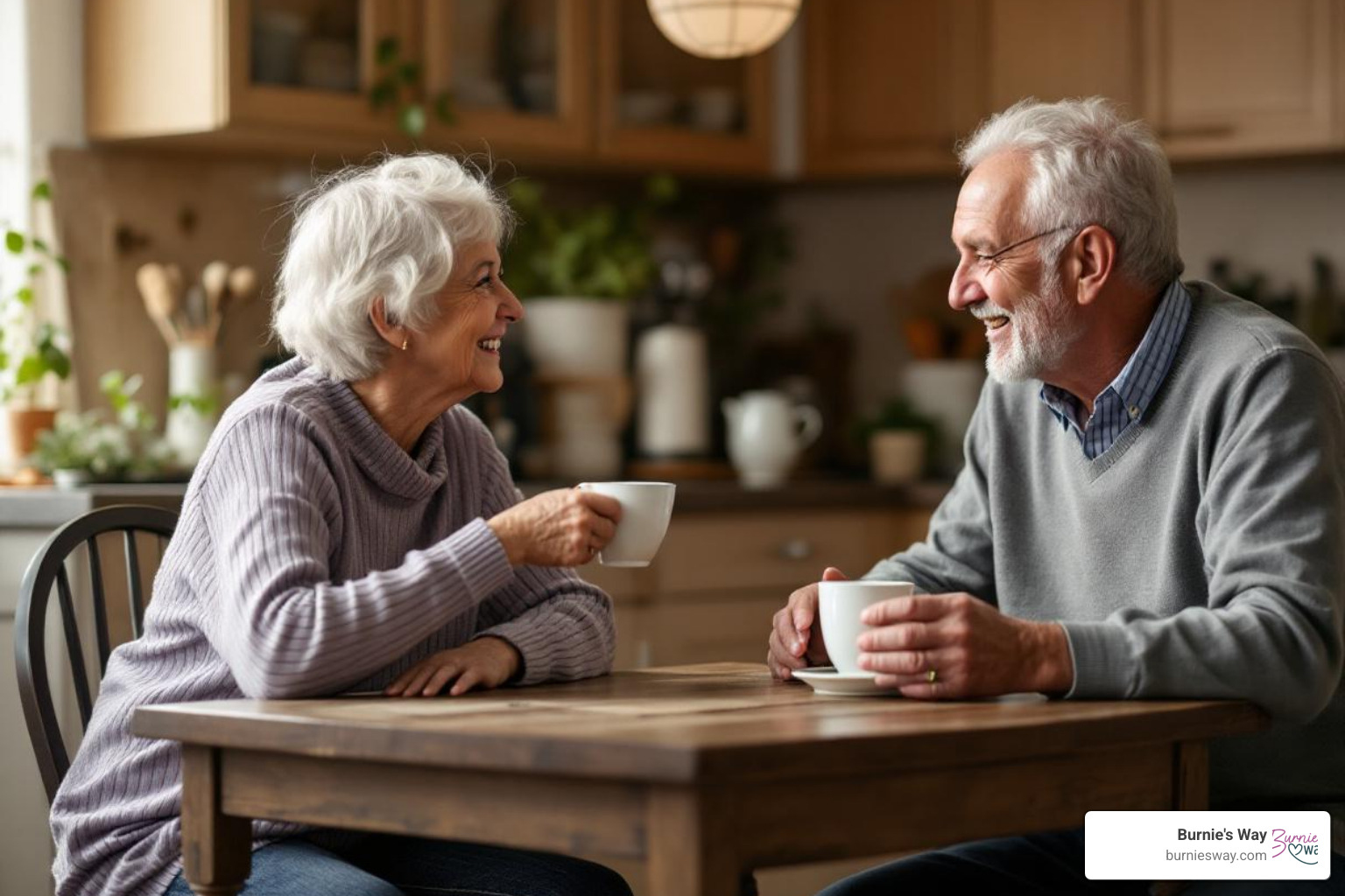 A friendly companion sharing a cup of tea and conversation with an older adult at a kitchen table - what are the home care services for the elderly person A friendly companion sharing a cup of tea and conversation with an older adult at a kitchen table - what are the home care services for the elderly person