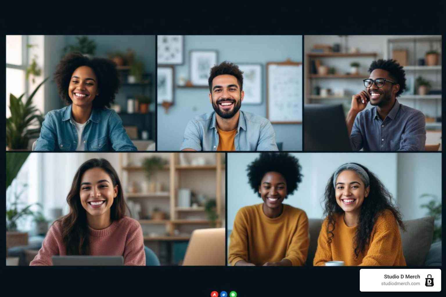 diverse group of remote employees on a video call, smiling - gifts for remote employees diverse group of remote employees on a video call, smiling - gifts for remote employees