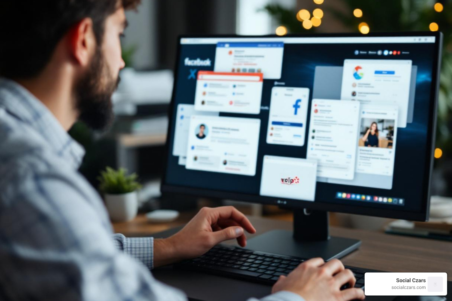 person managing multiple social media and review site profiles - Online reputation management specialist