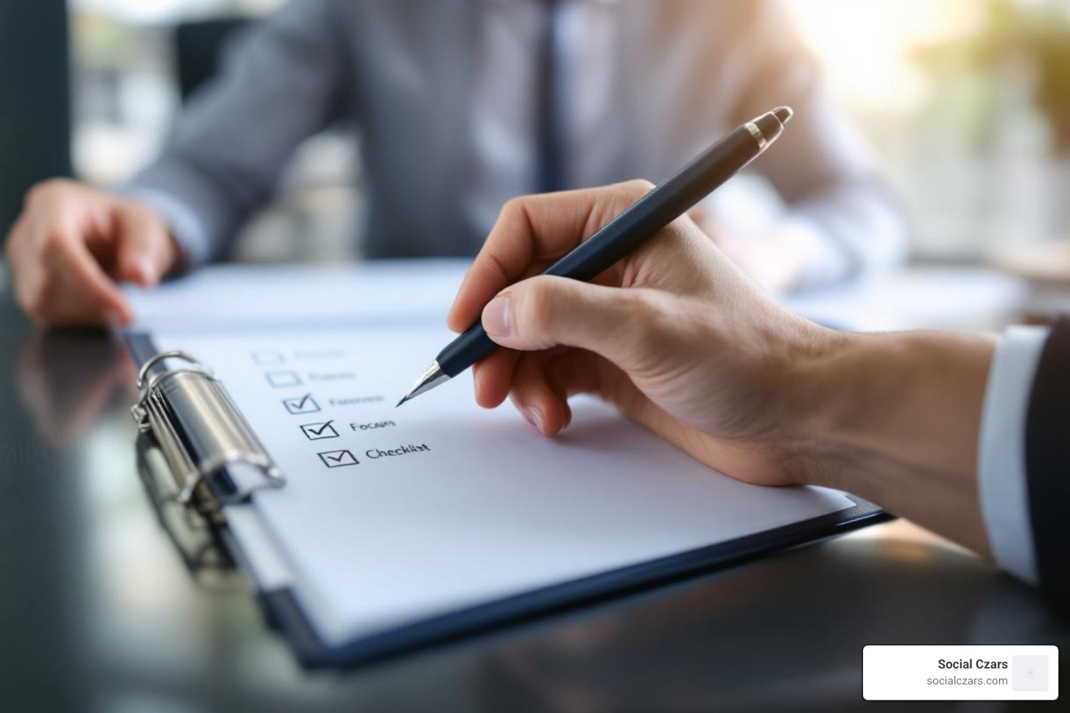 Checklist for hiring an agency with items like "Define Business Goals", "Verify Industry Expertise", "Assess Communication", "Look for Partnership Approach", "Review Case Studies", "Check Client Testimonials", "Understand Pricing Models", "Evaluate Reporting Transparency" - Best SEO agencies Miami