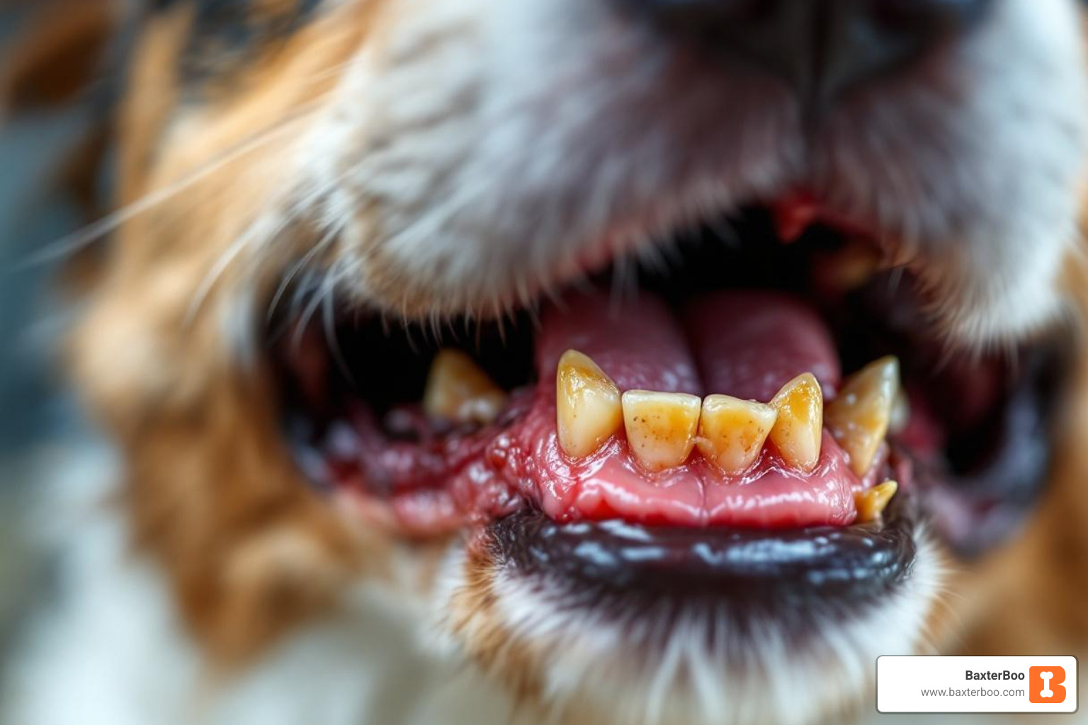 dog's mouth showing visible tartar and inflamed gums - bad teeth in dogs dog's mouth showing visible tartar and inflamed gums - bad teeth in dogs