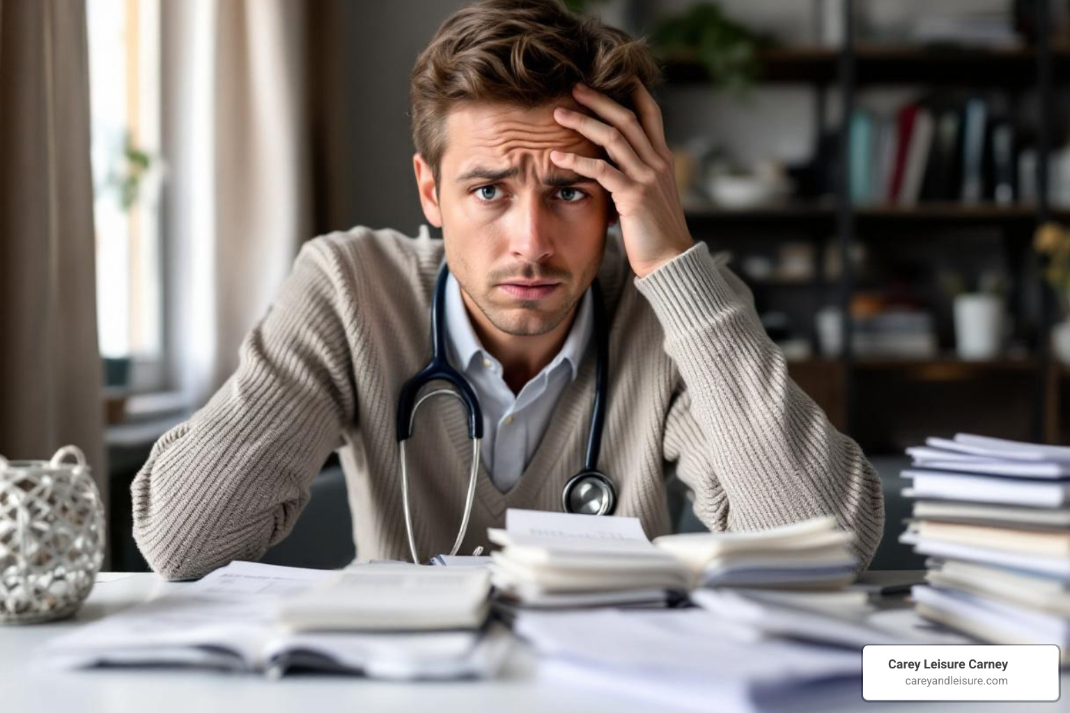 Person reviewing medical bills with a concerned expression - Uninsured motorist claim Florida