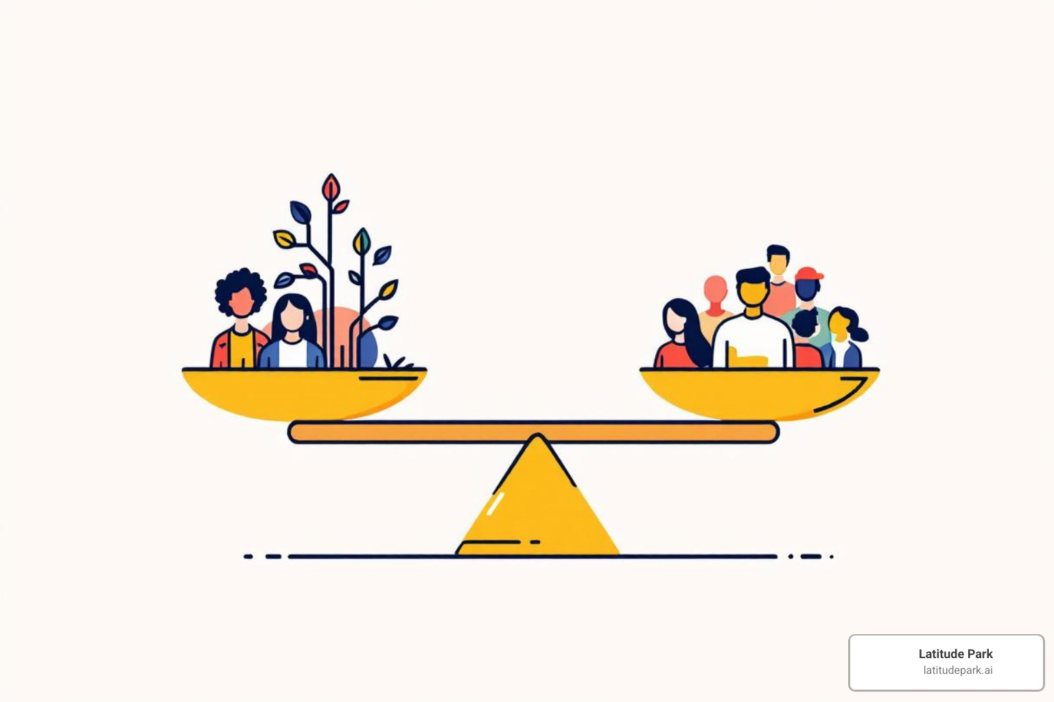 A balanced scale with "Brand" on one side and "Local" on the other - multi location franchise marketing A balanced scale with "Brand" on one side and "Local" on the other - multi location franchise marketing