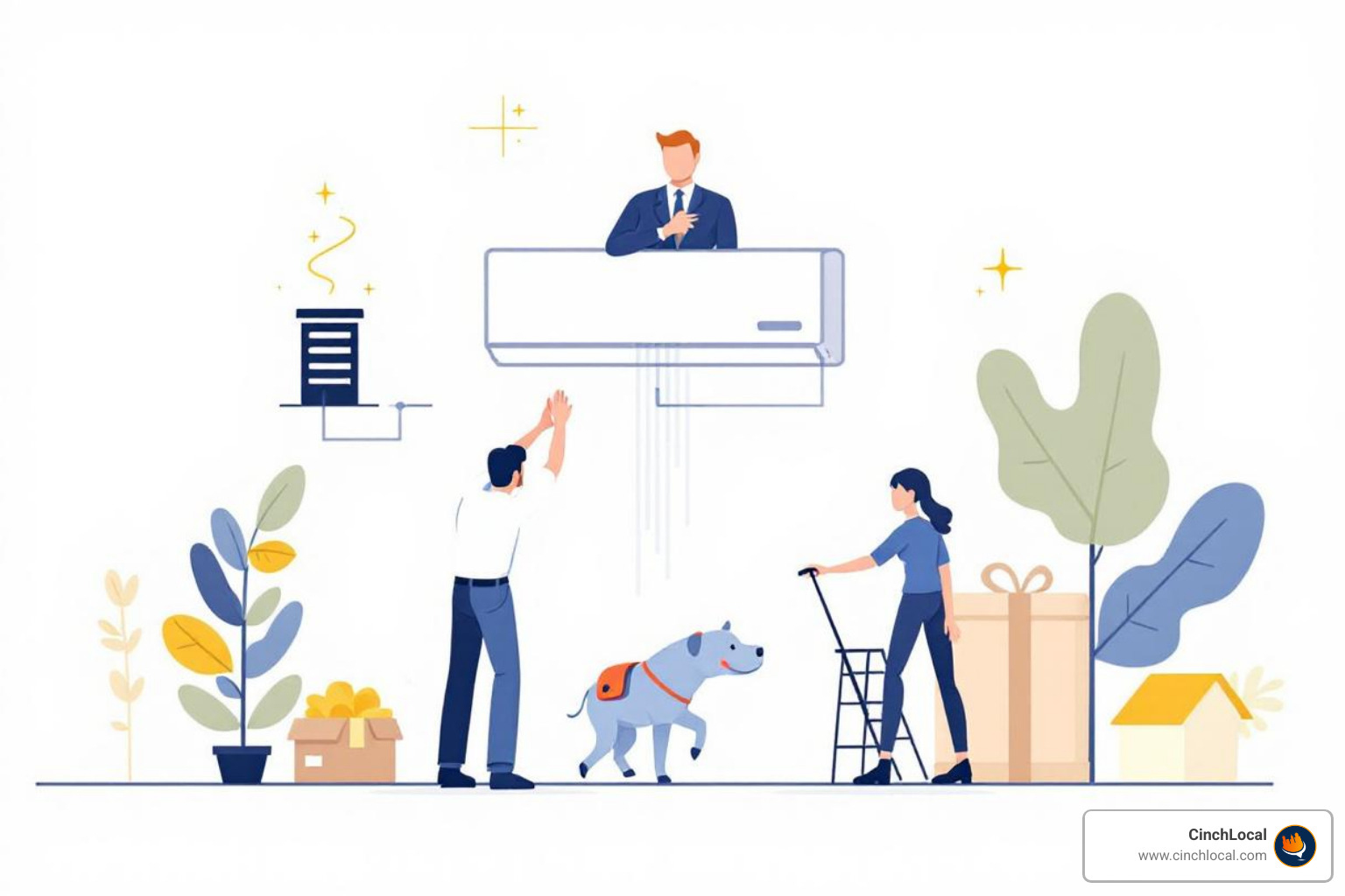 process diagram showing how SEO elements (Keyword Research → Content Creation → Google Business Profile Optimization → Backlinks) result in a customer booking a roofing or HVAC service - seo for hvac company cost
