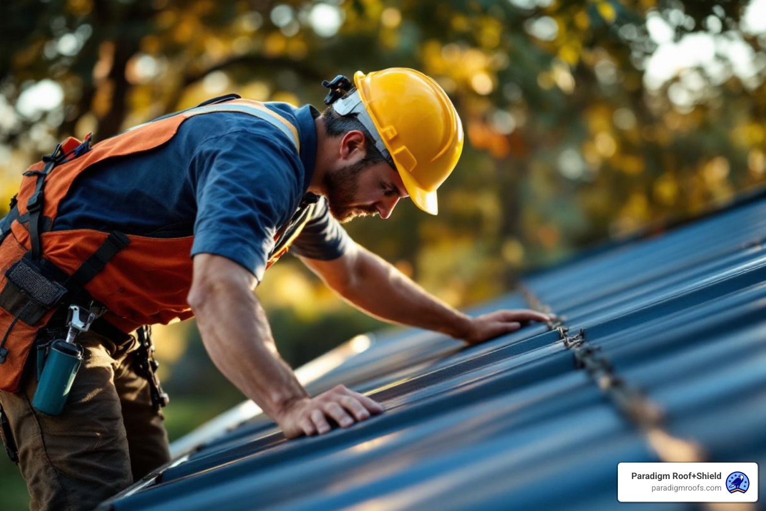 roofer inspecting a metal roof in Dallas - metal roofing dallas roofer inspecting a metal roof in Dallas - metal roofing dallas