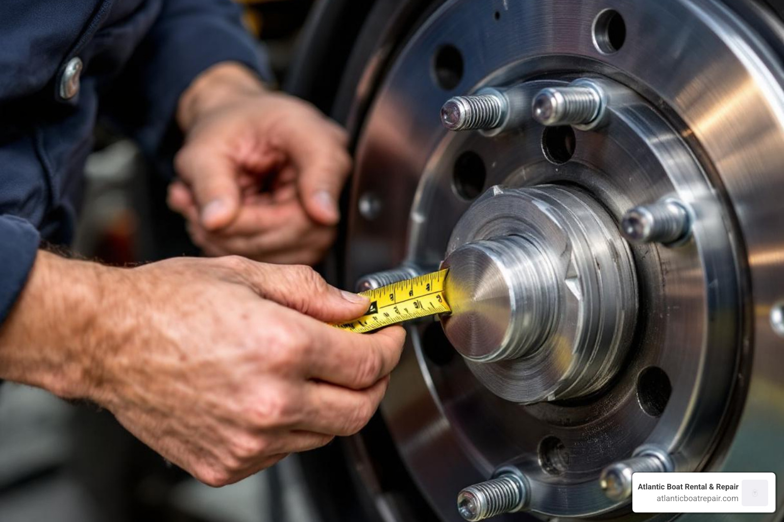 person measuring a trailer hub's bolt pattern - marine trailer hubs