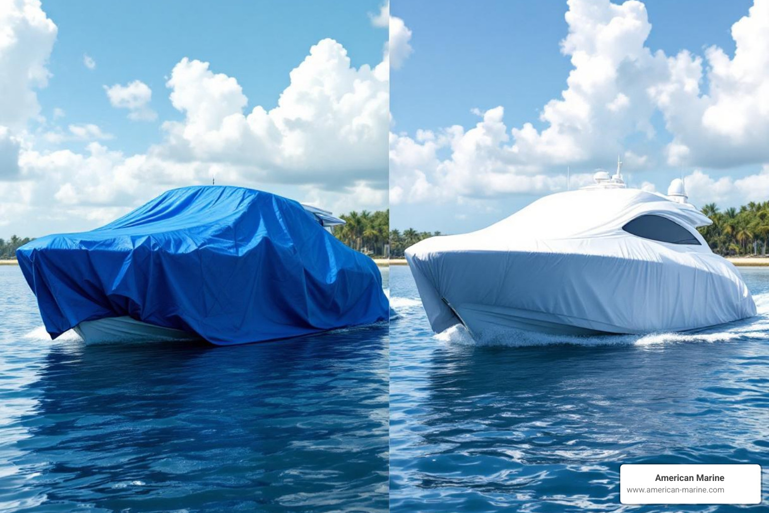 poorly fitting boat cover next to a sleek, custom-designed enclosure - Custom enclosure design poorly fitting boat cover next to a sleek, custom-designed enclosure - Custom enclosure design