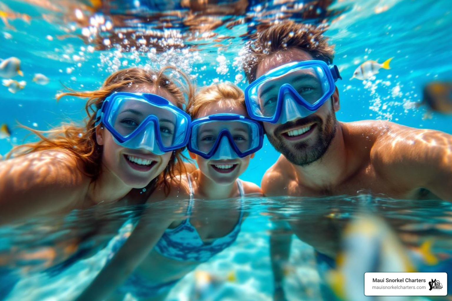 family snorkeling - catamaran maui tours