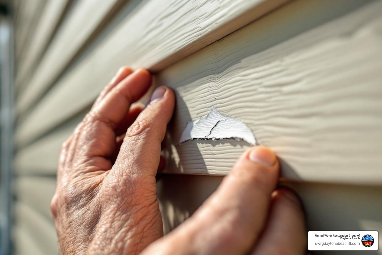 person closely inspecting cracked vinyl siding - hail damaged siding person closely inspecting cracked vinyl siding - hail damaged siding