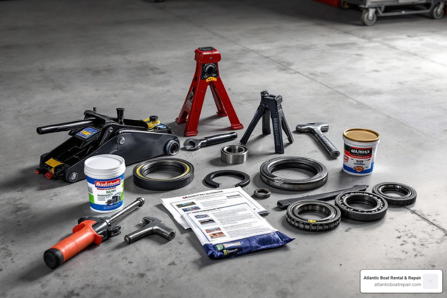 Tools and materials for boat trailer wheel bearing replacement - boat trailer wheel bearing replacement