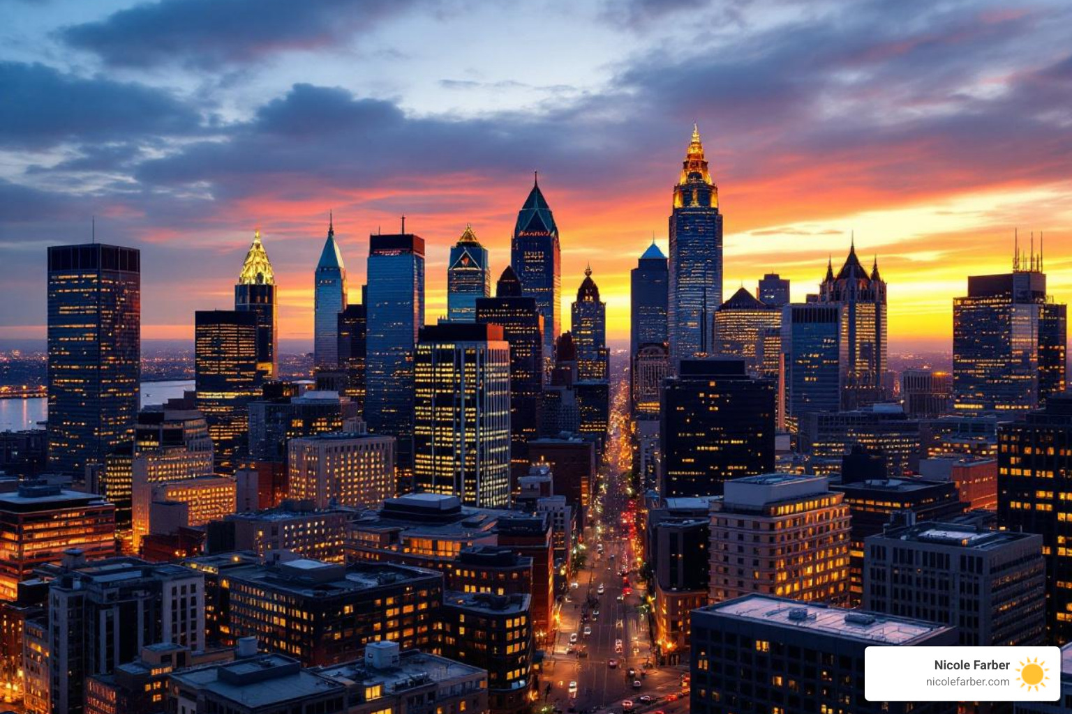 Philadelphia skyline at sunrise - Business development Philadelphia