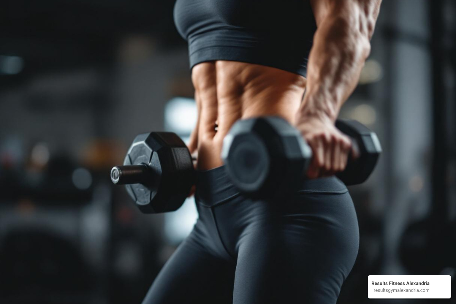 person lifting a weight with perfect, stable posture, highlighting the engaged core.