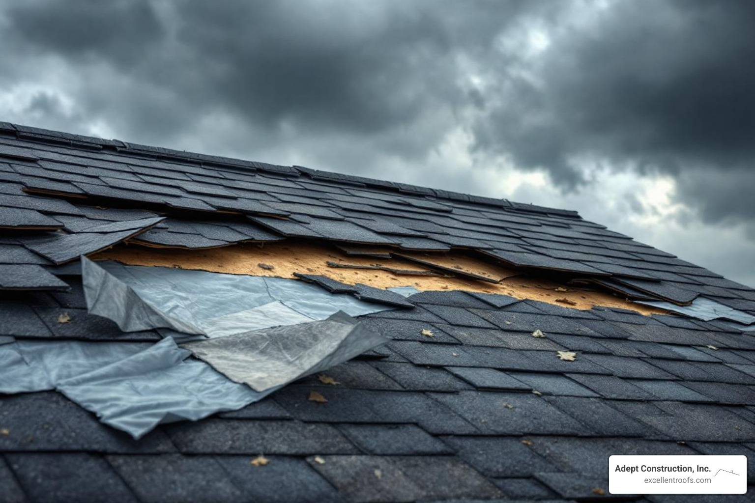 lifted and missing shingles on a roof - storm damage repair Naperville
