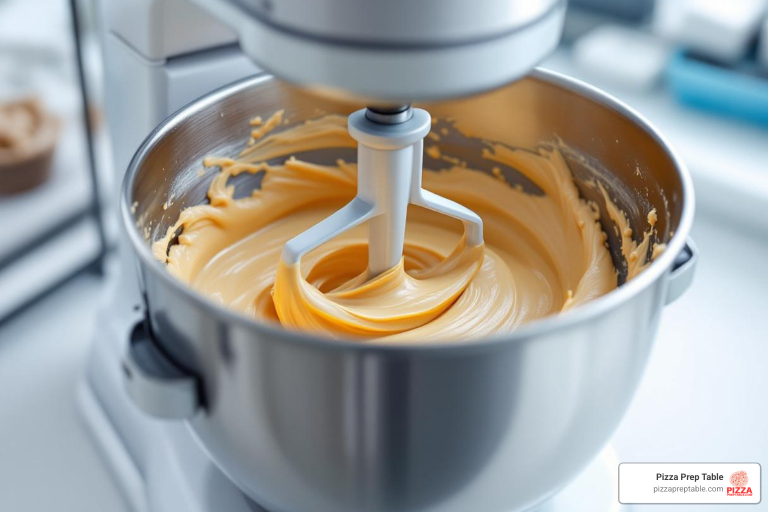 thick, smooth paste being mixed in a planetary mixer, showing the blade scraping the bowl wall cleanly - lab planetary mixer thick, smooth paste being mixed in a planetary mixer, showing the blade scraping the bowl wall cleanly - lab planetary mixer