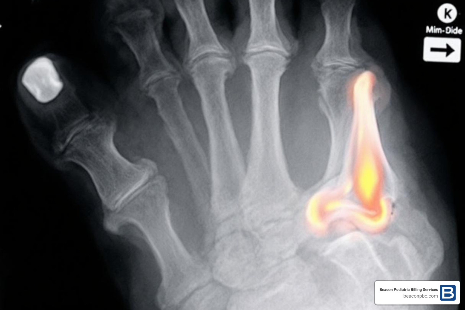 X-ray showing a Lisfranc injury - foot and ankle billing