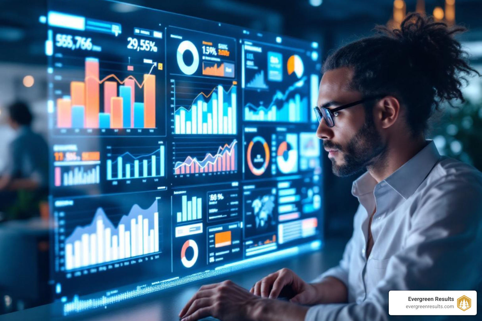 marketer looking at a futuristic dashboard displaying consumer sentiment trends and campaign ROI - ai tools for optimizing food brand marketing budget