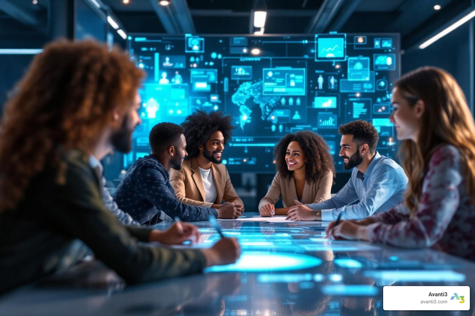 people collaborating in a virtual meeting room - ar and vr experience