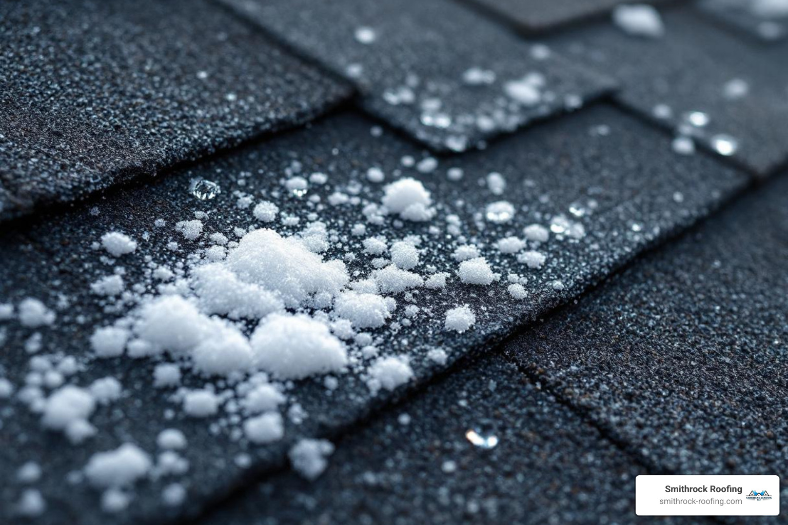 close-up hail damage on an asphalt shingle - residential roof storm damage