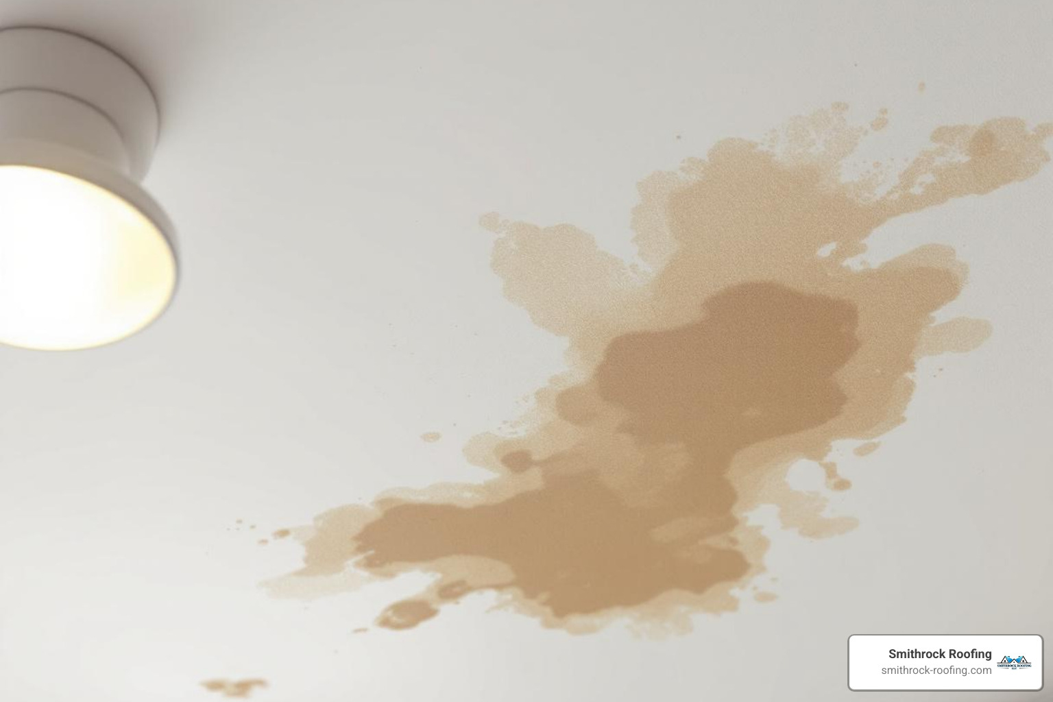 water stain on a ceiling near a light fixture - residential roof storm damage