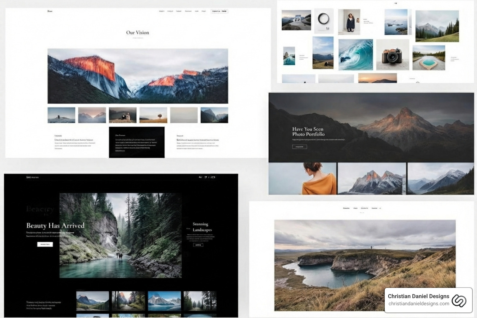 collage of different photography template styles on Squarespace - how to build a photography website on squarespace