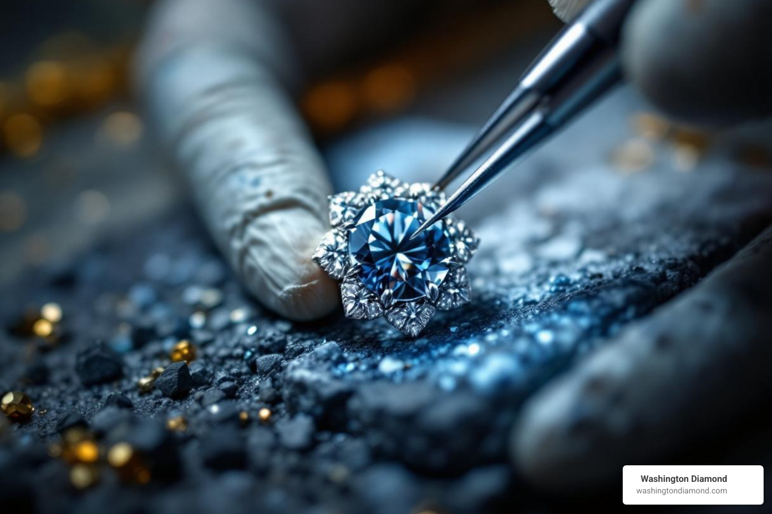 a jeweler's hands carefully setting a stone - Custom jewelry Virginia