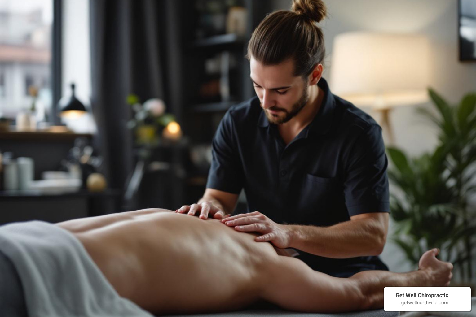 therapist working on athlete's shoulder - deep tissue athletic massage