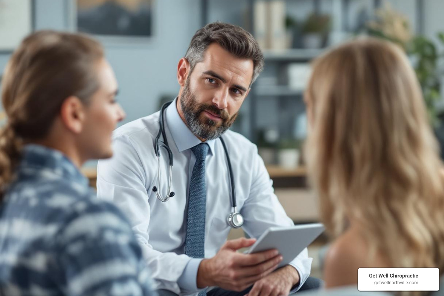 chiropractor consulting with a patient - chiropractic adjustment benefits