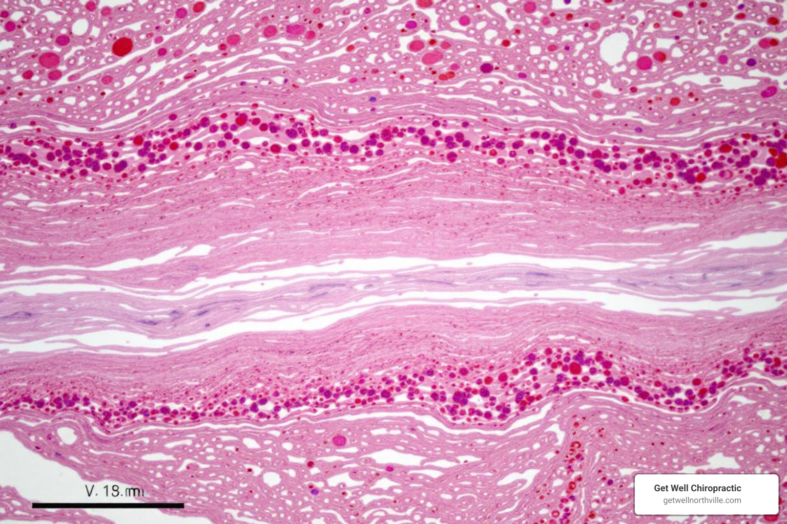 An image illustrating blood vessels and capillaries delivering red blood cells and nutrients to muscle fibers, with waste products being carried away by blue vessels. - injury recovery massage
