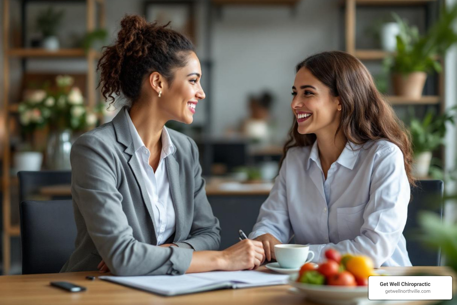 of a dietitian and client having a friendly consultation in an office setting - rd nutrition counseling