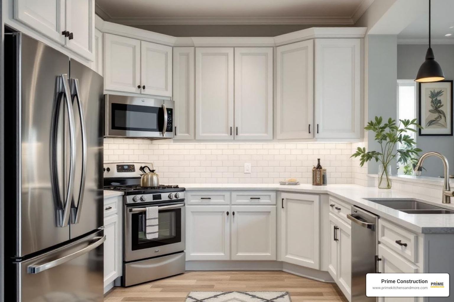 Kitchen with perfectly fitted cabinets in an awkward corner space - custom kitchen cabinets