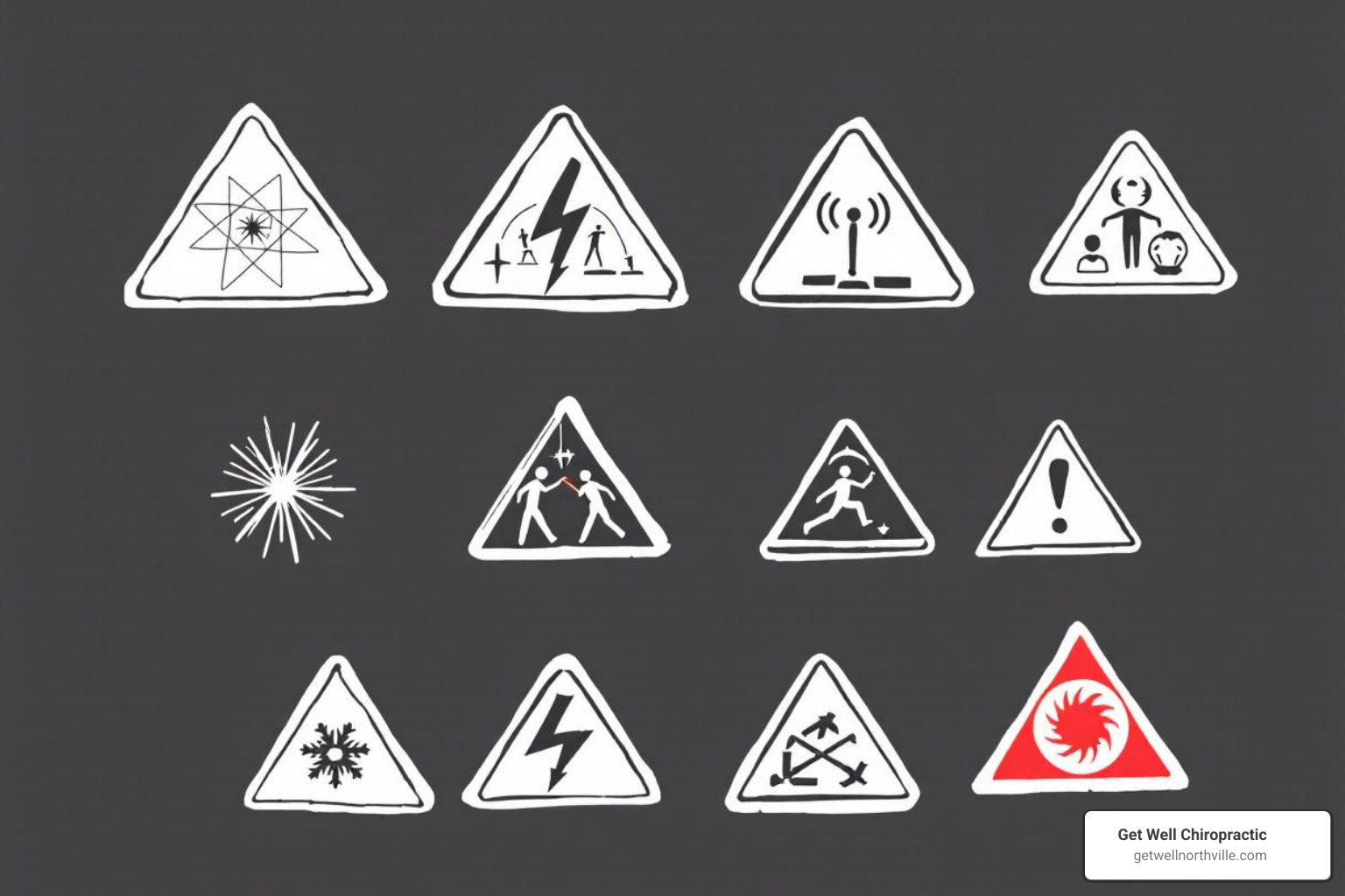 Laser hazard warning symbols showing different classes and their associated risks - class 2 cold laser