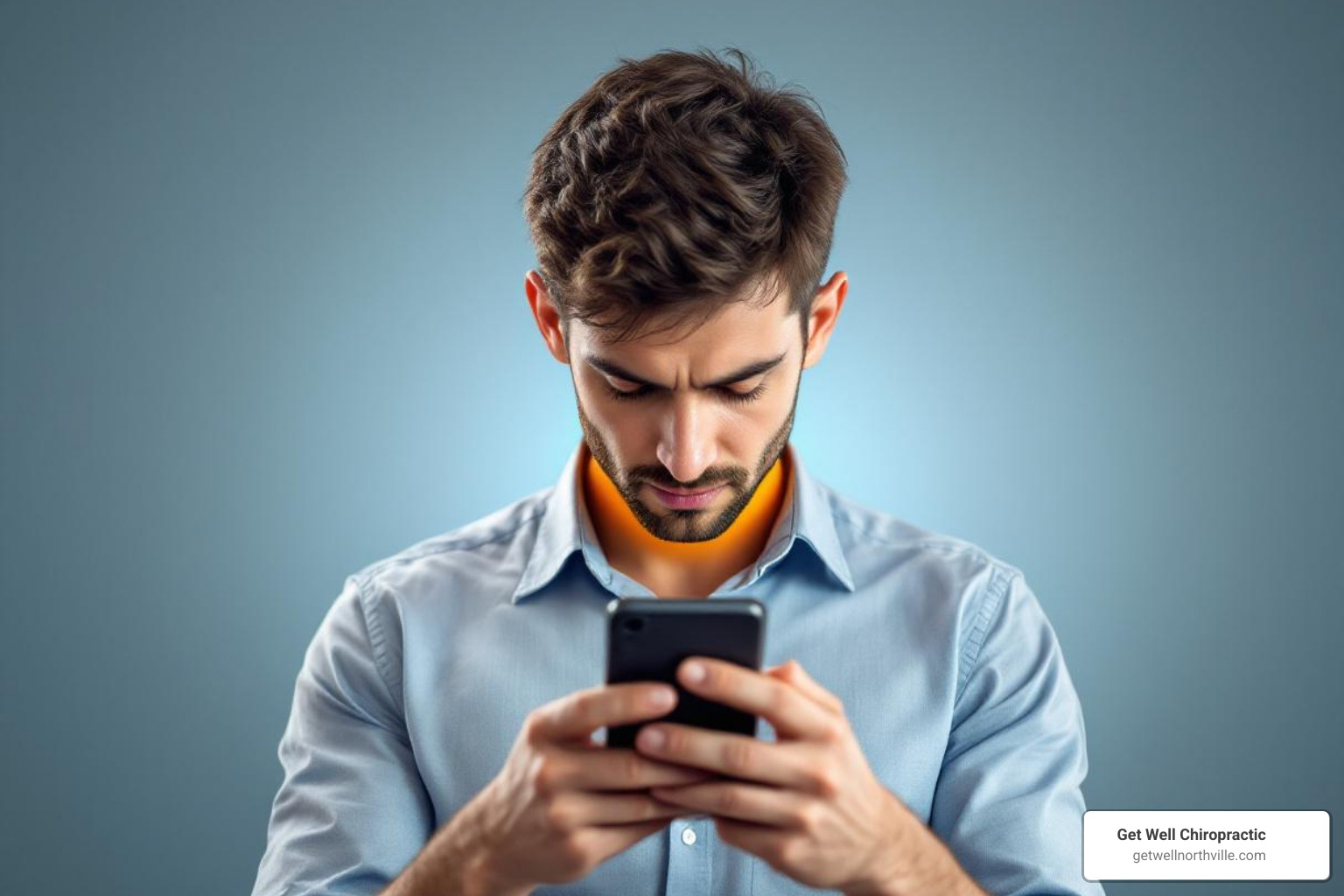 person with forward head posture looking at phone - chronic neck pain