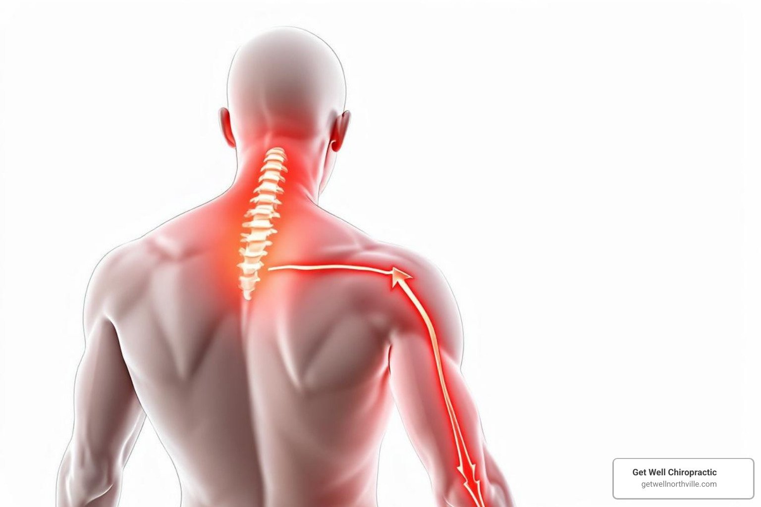 image showing axial pain localized to the neck and radicular pain radiating down the arm - chronic neck pain