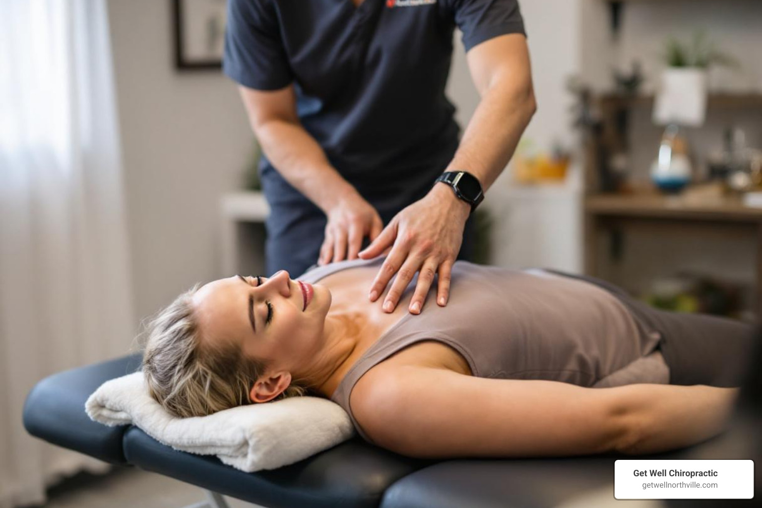 Patient receiving a gentle chiropractic adjustment - spinal disc pain relief