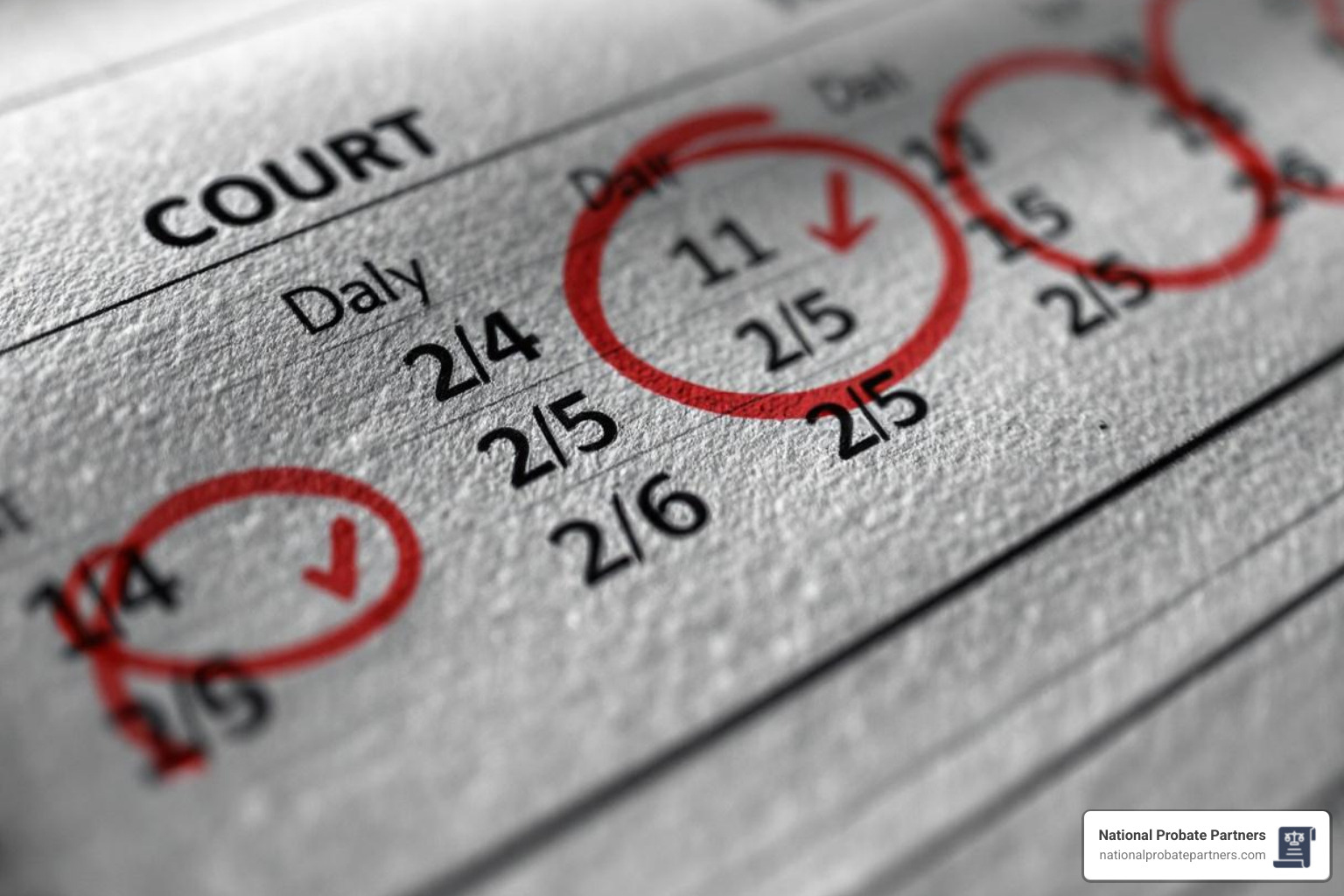 calendar with court dates circled - probate administration attorney calendar with court dates circled - probate administration attorney
