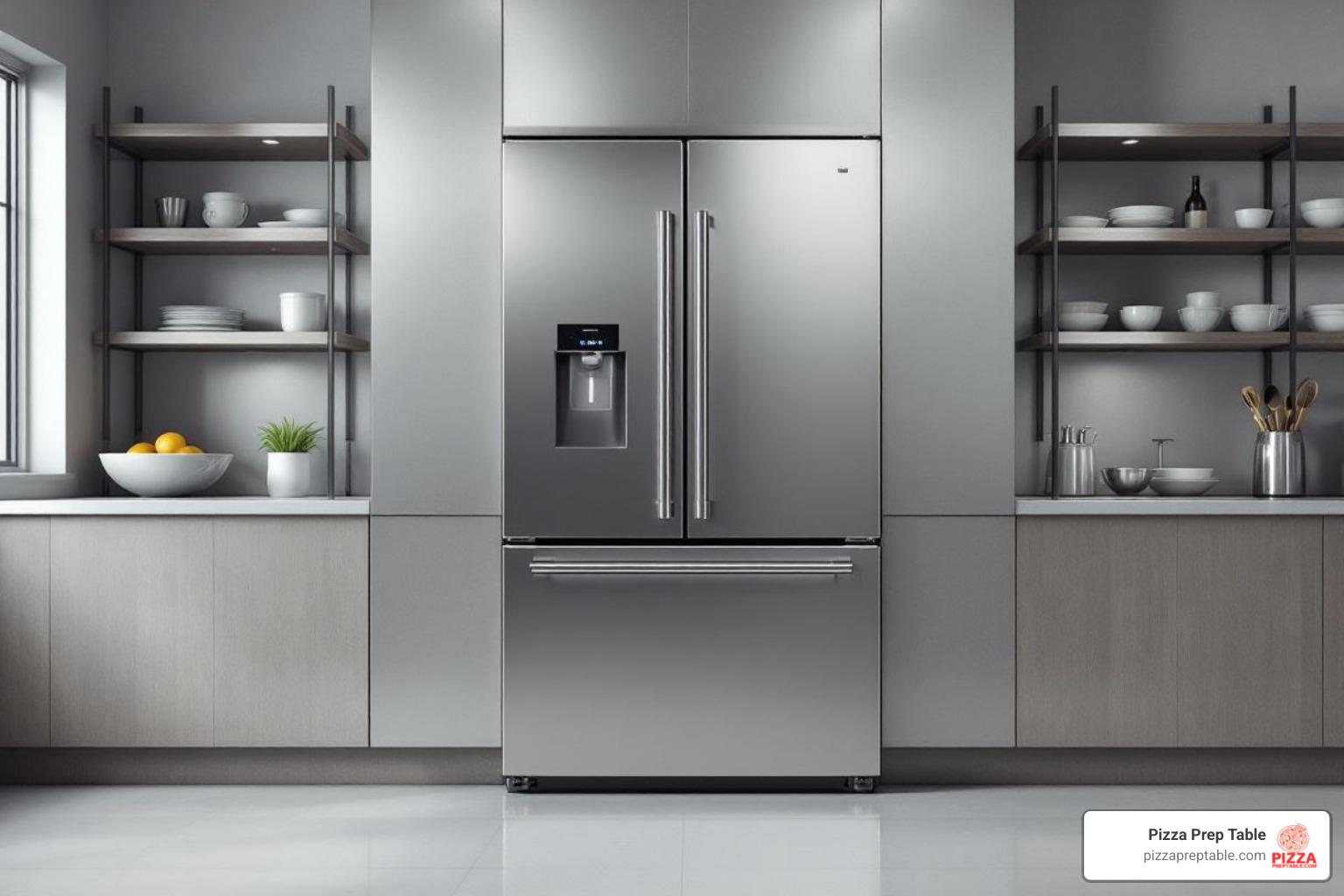 two-door stainless steel reach-in refrigerator in a kitchen setting - Restaurant kitchen fridge two-door stainless steel reach-in refrigerator in a kitchen setting - Restaurant kitchen fridge