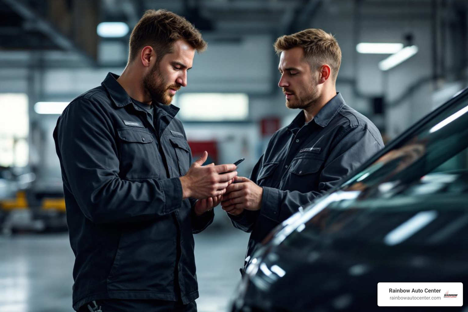 technician discussing repair with customer in Hayward - auto glass specialist near me
