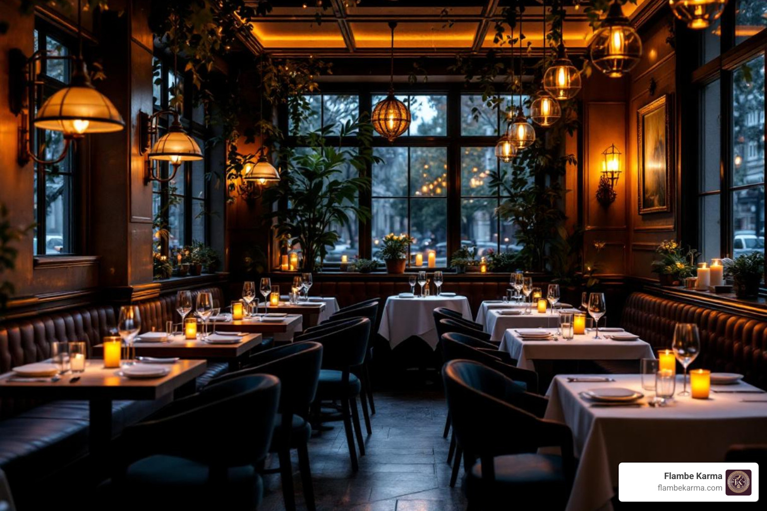 cozy restaurant interior with dim lighting, neat decor, and candles on the tables - nice restaurant for date