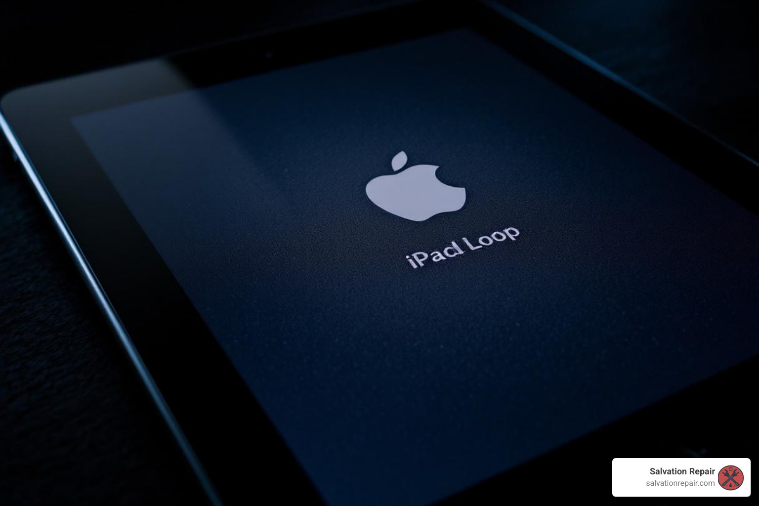 iPad screen showing the Apple logo stuck in a boot loop - software repair ipad