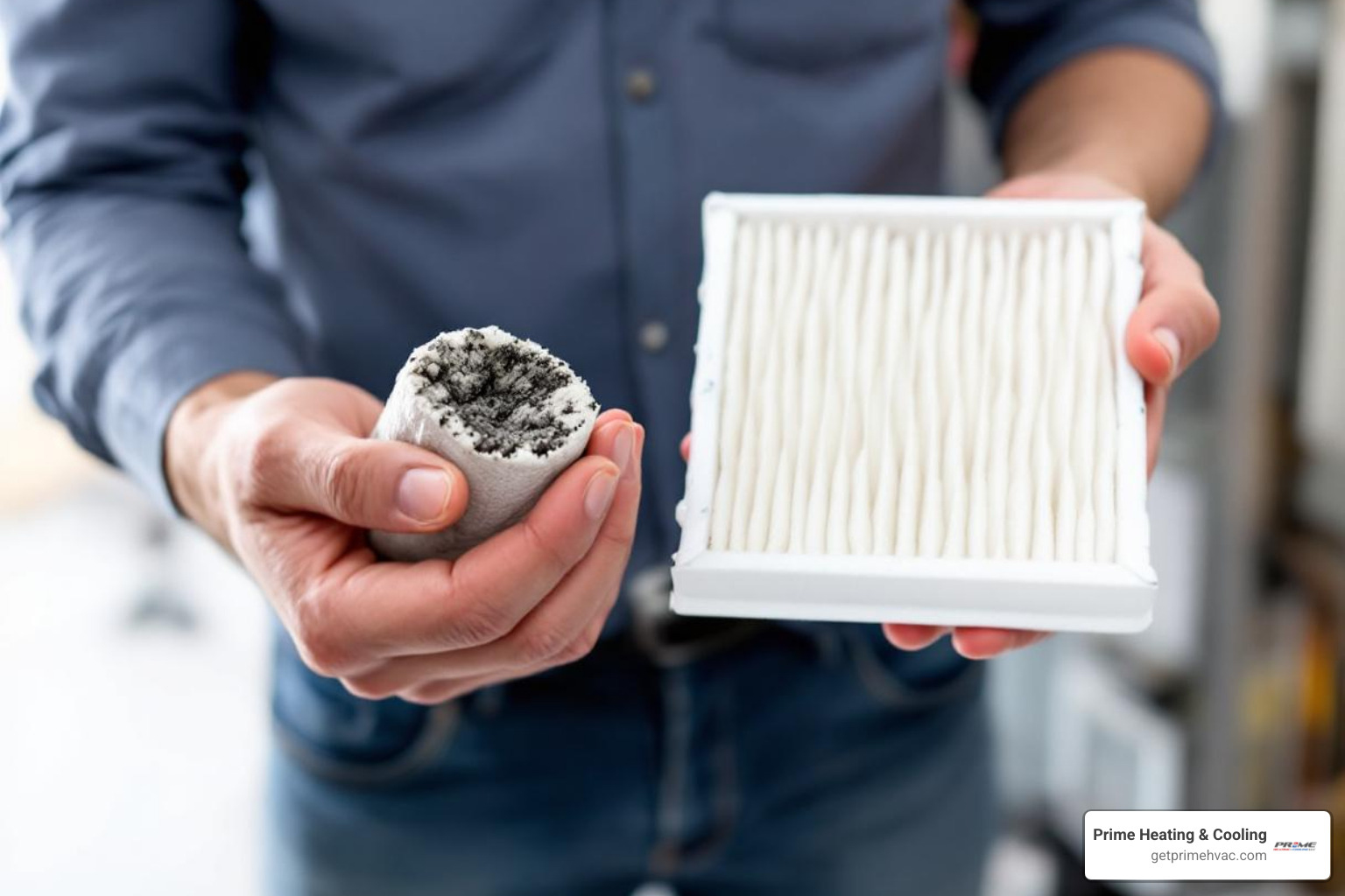 person holding a dirty furnace filter next to a clean one - Furnace won't ignite person holding a dirty furnace filter next to a clean one - Furnace won't ignite
