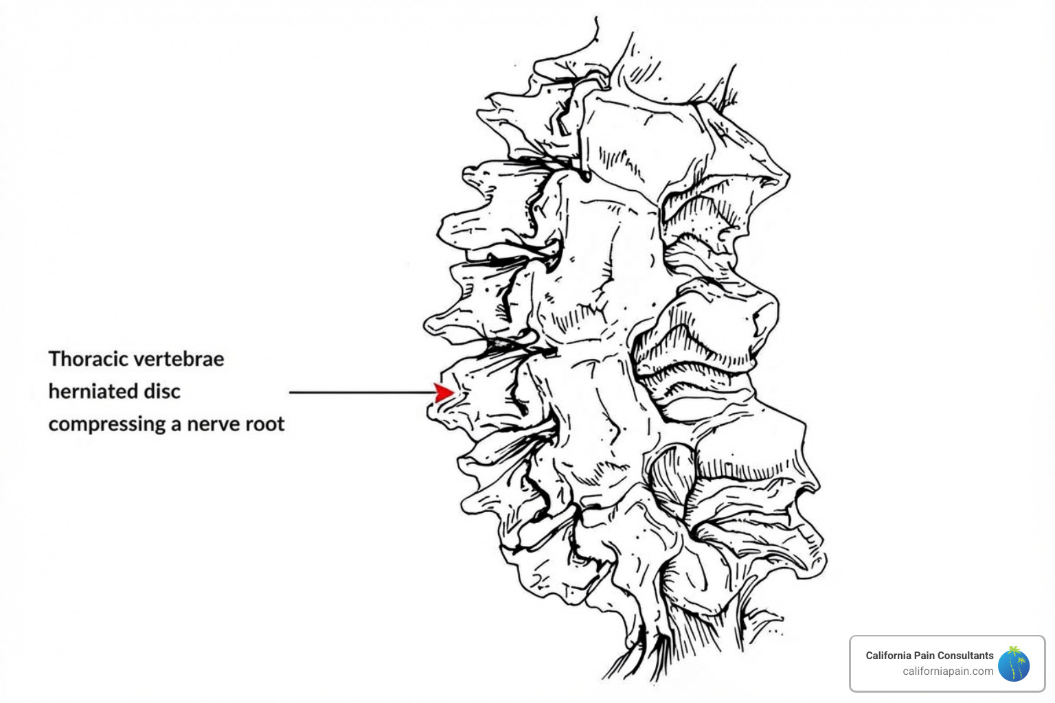 spinal anatomy showing a herniated disc - Upper back pain causes