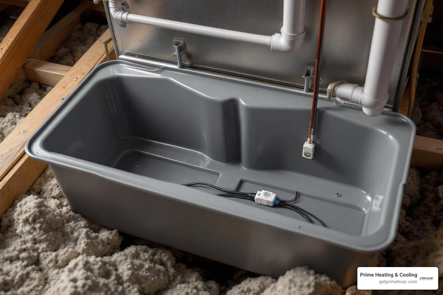 secondary drain pan with float switch - horizontal attic furnace