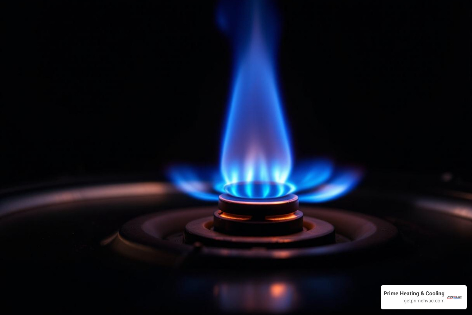 Image of a healthy blue pilot flame engulfing the tip of a pilot generator, with the flame being strong and steady - floor furnace repair Image of a healthy blue pilot flame engulfing the tip of a pilot generator, with the flame being strong and steady - floor furnace repair
