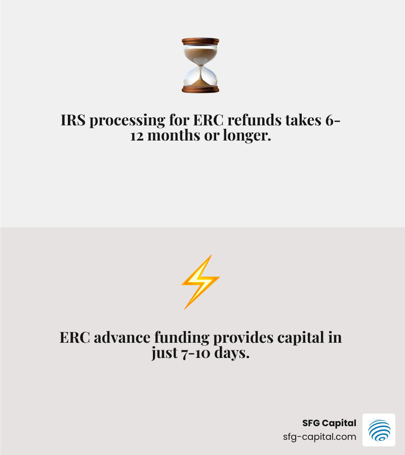 infographic comparing IRS refund timeline of 6-12+ months versus ERC advance timeline of 7-10 days - erc lenders infographic 2_facts_emoji_grey infographic comparing IRS refund timeline of 6-12+ months versus ERC advance timeline of 7-10 days - erc lenders infographic 2_facts_emoji_grey