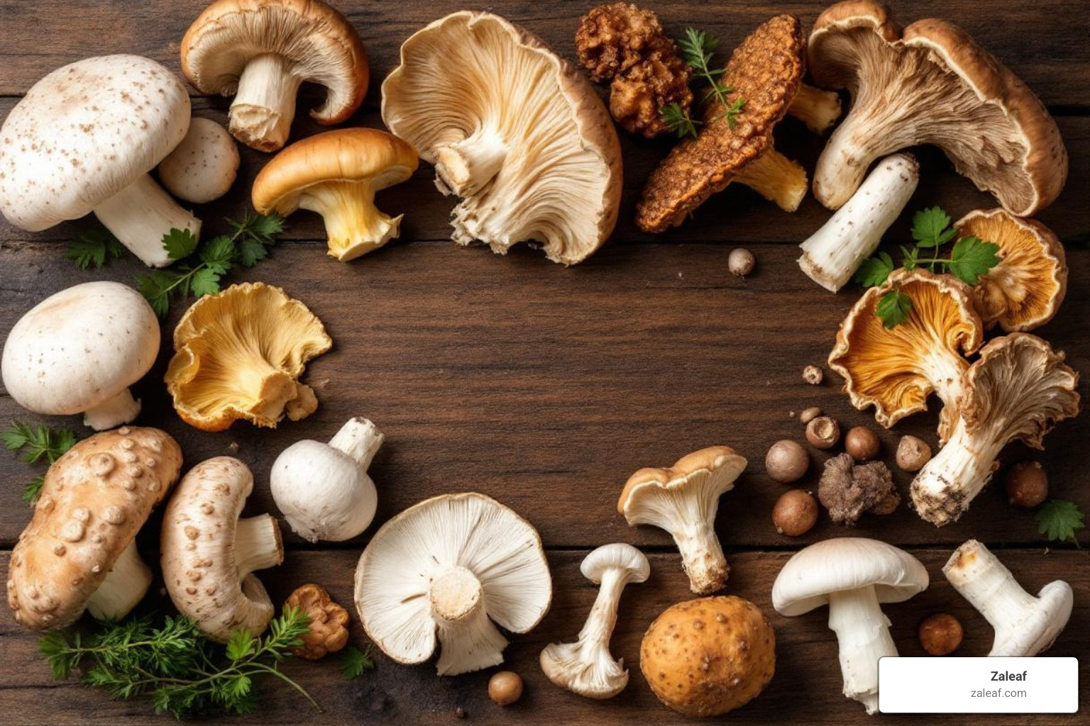 of various edible mushrooms like shiitake, portobello, and chanterelles - edible